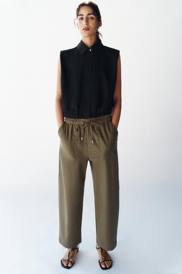 PANTALON TAPERED À TAILLE ÉLASTIQUE - Kaki de Zara - Image 6