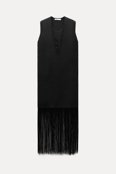KNIT DRESS WITH FRINGING - Black by Zara