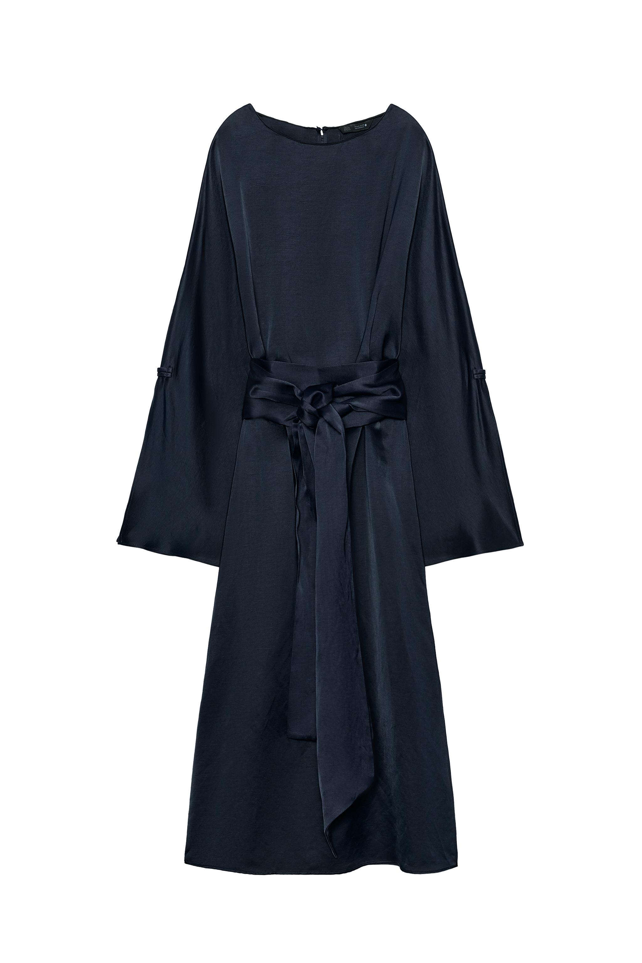 ZW COLLECTION LINEN BLEND BELTED MIDI DRESS - Blue | ZARA United States ZW COLLECTION LINEN BLEND BELTED MIDI DRESS - Blue | ZARA United States