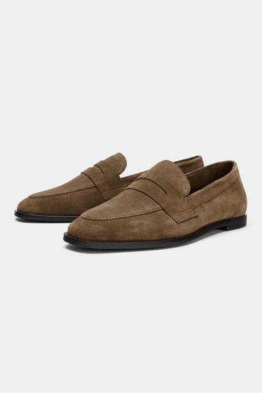 FLAT SPLIT SUEDE LOAFERS - Khaki Green by Zara - Image 2