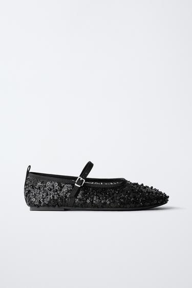 BALLERINAS WITH PEARL DETAILS AND BUCKLE - Black by Zara