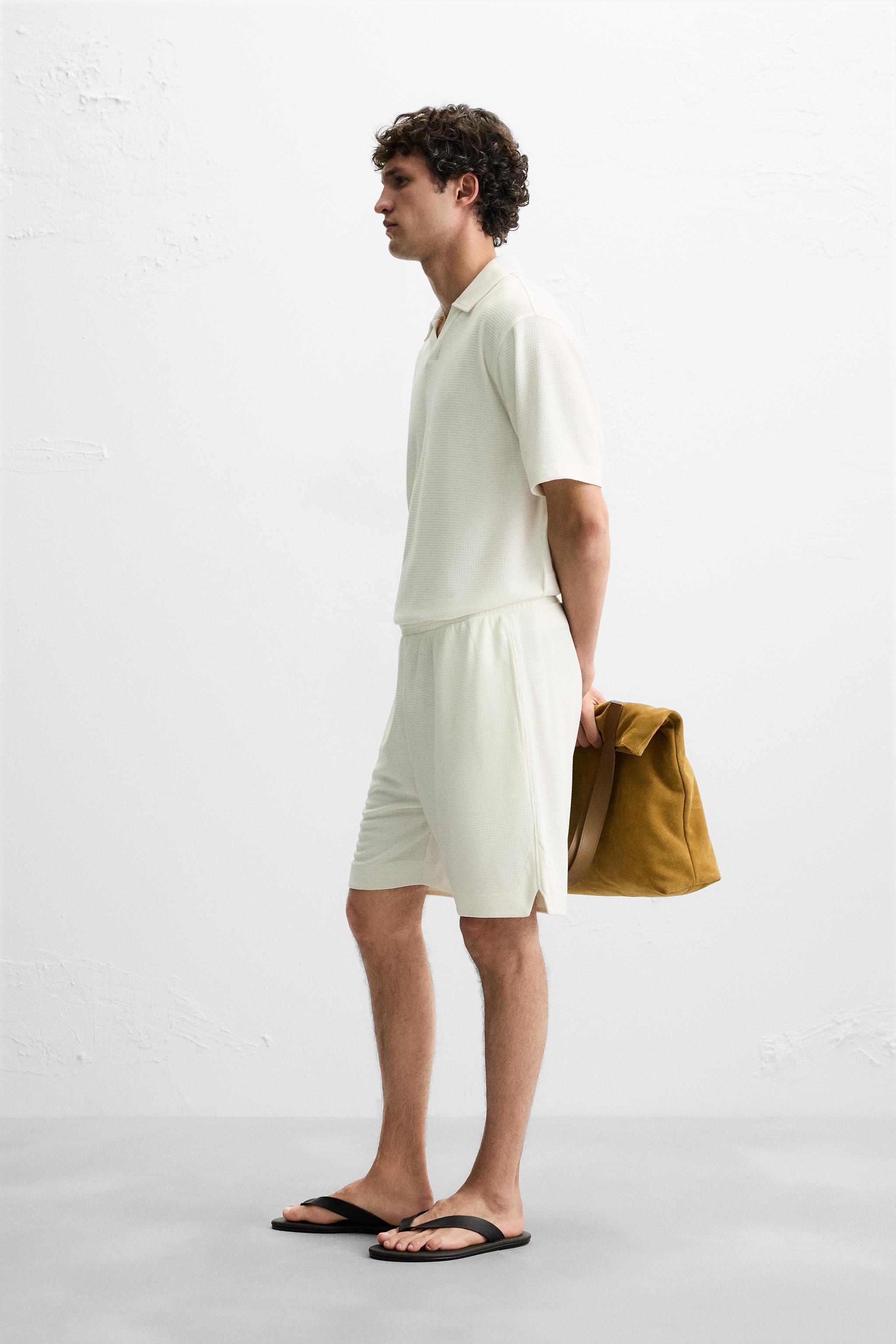 格子柄テクスチャー バミューダパンツ - オフホワイト | ZARA