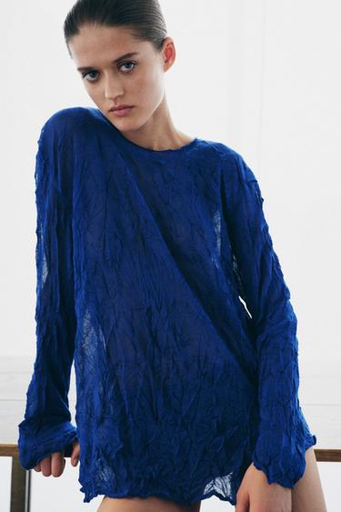 JERSEY PUNTO EFECTO ARRUGADO - Azulina de Zara