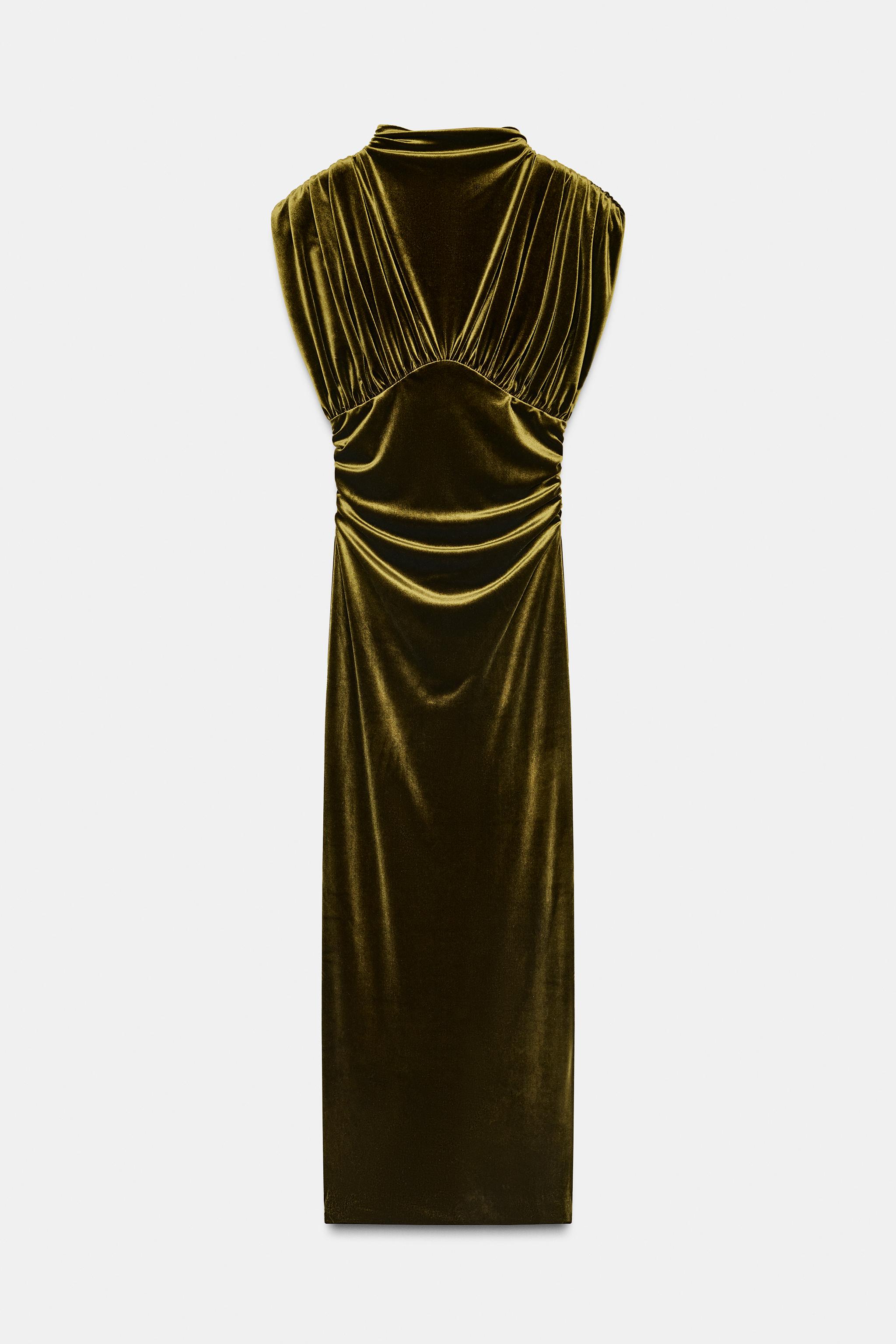 DRAPED VELVET MIDI DRESS - Bottle green | ZARA UAE - Dubai/Sharjah