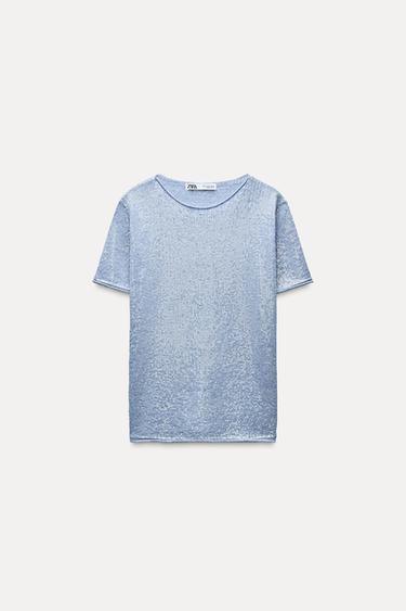 SEQUINNED KNIT TOP - Light blue by Zara