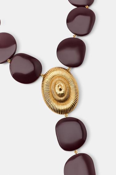 STONE AND SHELL NECKLACE - Golden by Zara - Image 2