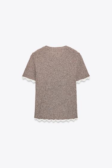 CONTRAST CUT KNIT T-SHIRT - Dark yellow by Zara - Image 5