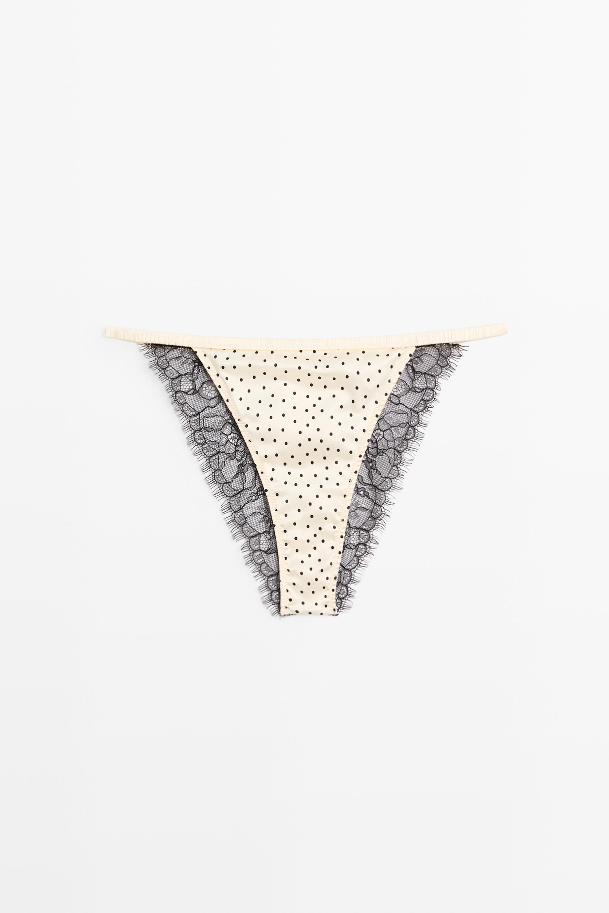 Polka dot briefs with lace detail — Ecru