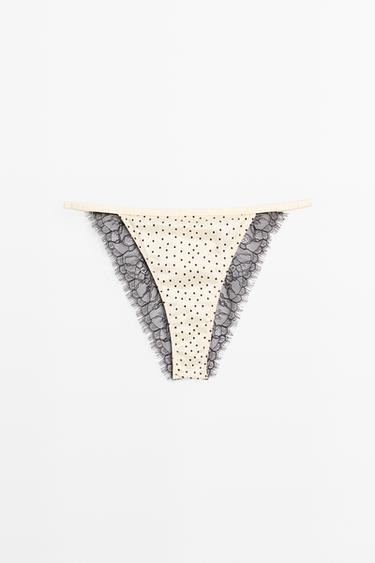 Zara Polka dot briefs with lace detail - Ecru