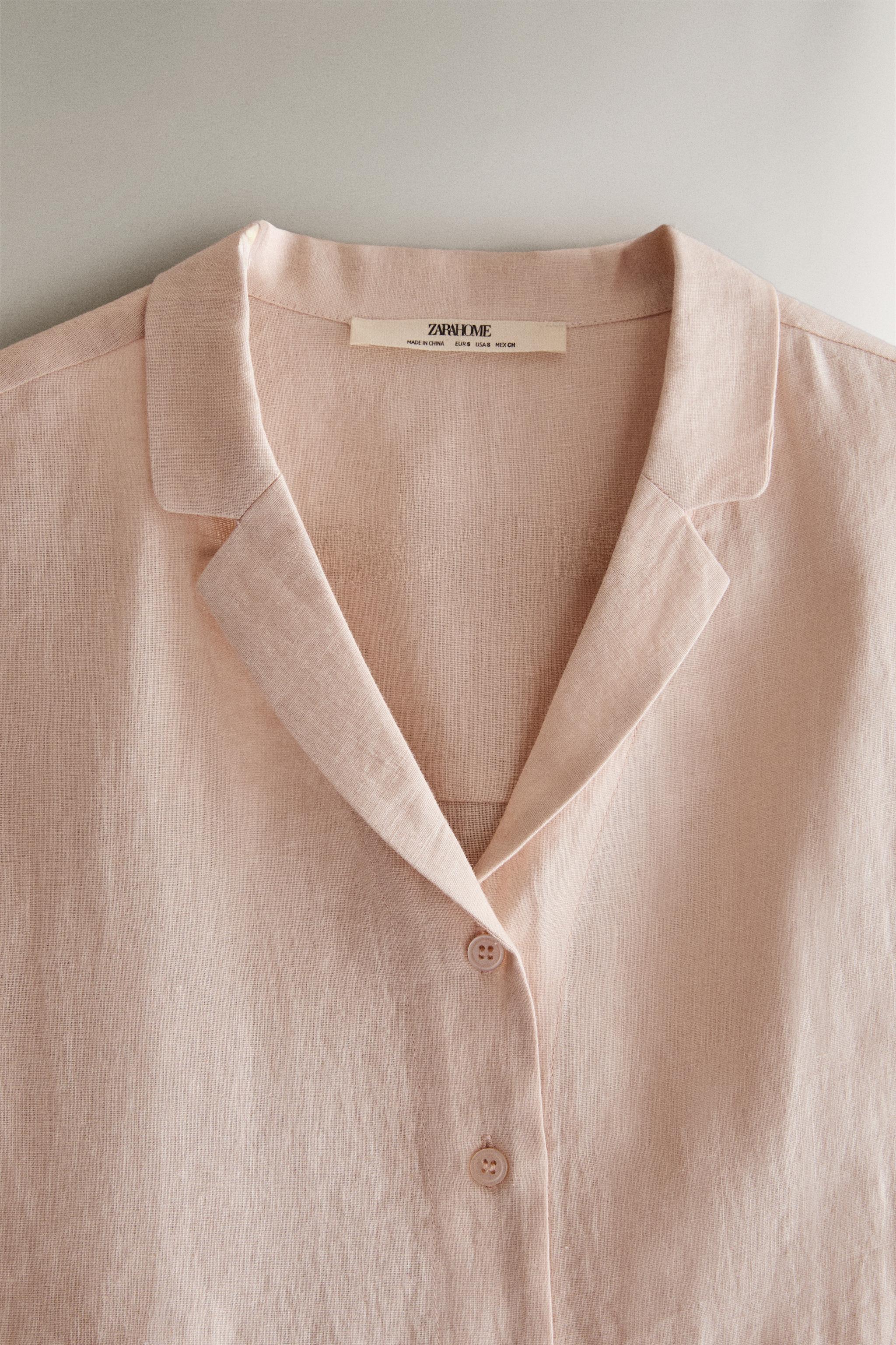 SHORT SLEEVE LINEN SHIRT — Pink