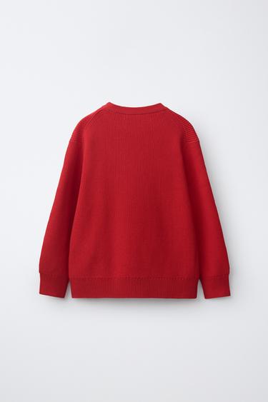 STRIPED PURL KNIT SWEATER — Mid-red 2