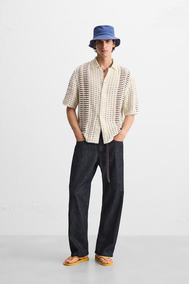 STRIPED CROCHET SHIRT - Ecru by Zara