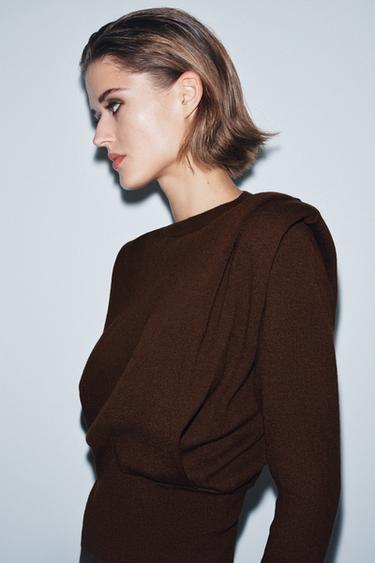 Zara SHOULDER PAD KNIT JUMPER - Brown