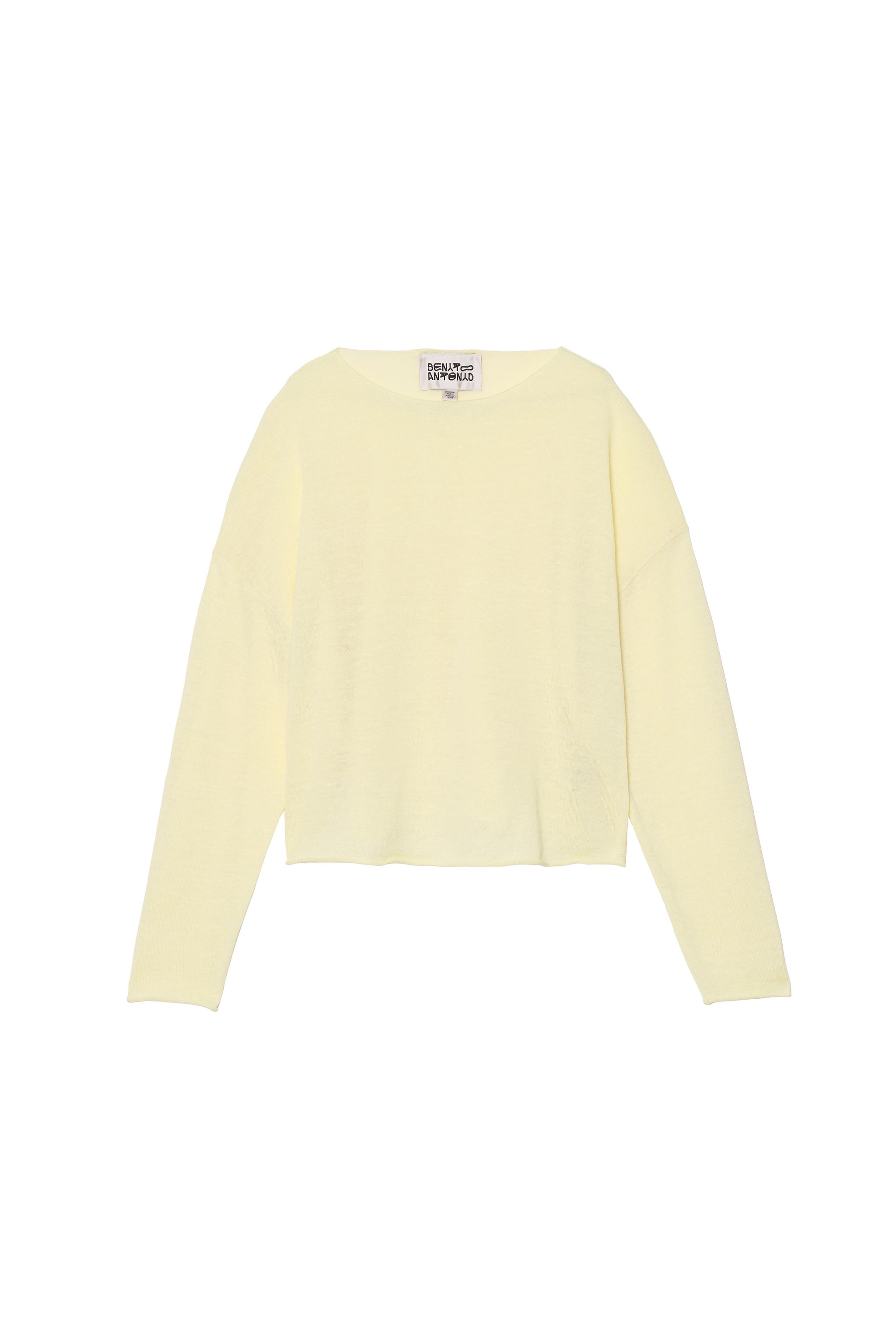 CROPPED FIT LINEN-WOOL BLEND SWEATER — Yellow