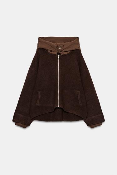 CHAQUETA PUNTO COMBINADA CAPUCHA - Marrón de Zara - Imagen 0