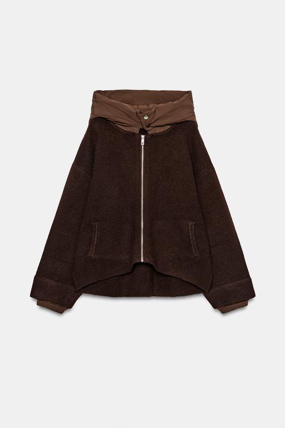 CHAQUETA PUNTO COMBINADA CAPUCHA - Marrón de Zara - Imagen 0
