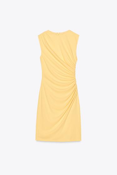 KURZES DRAPIERTES KLEID - Gelb von Zara