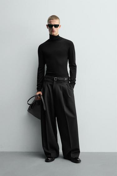 PANTALON COUPE LARGE À PLIS - Noir de Zara - Image 0