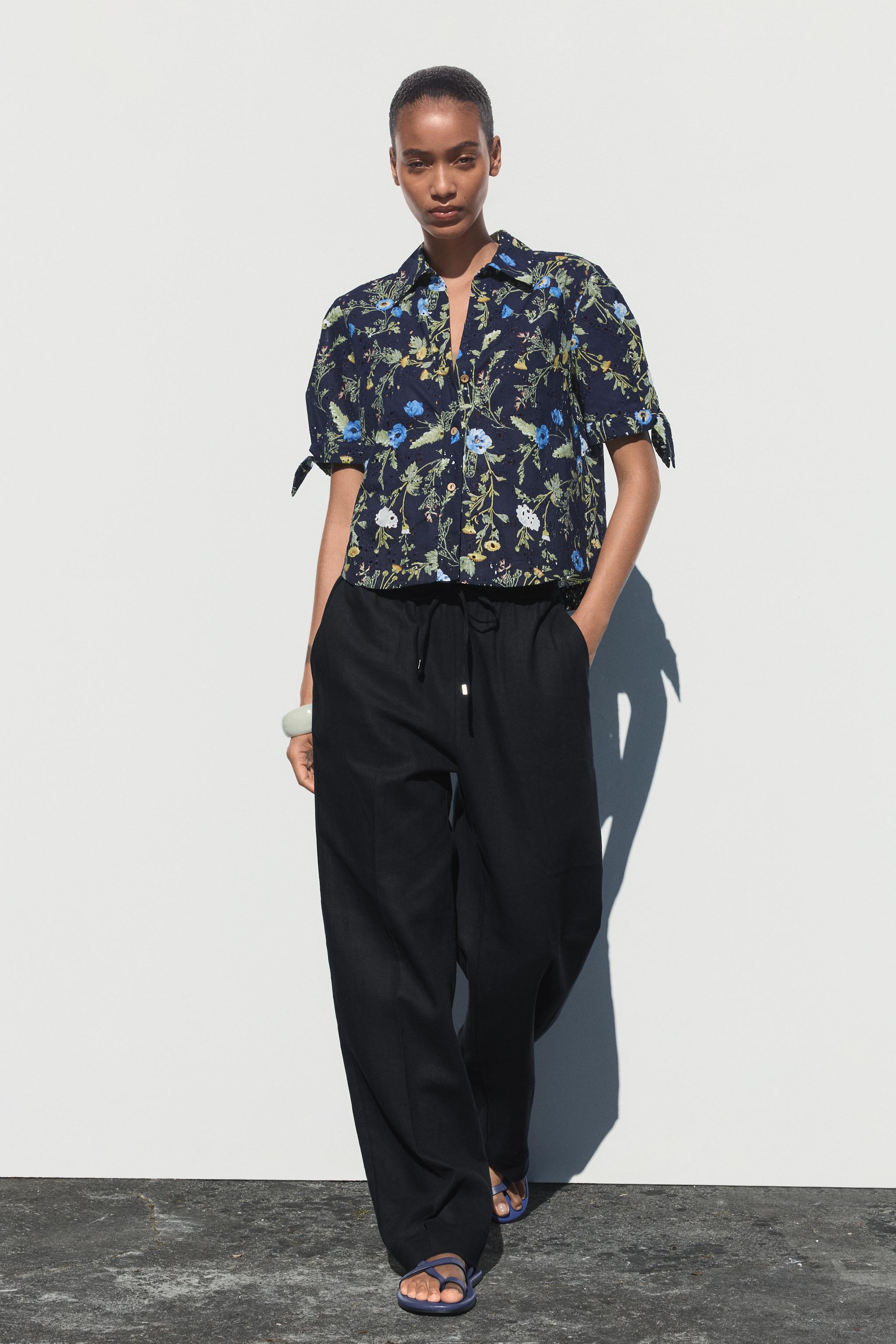 PRINTED SHIRT WITH EYELET EMBROIDERY
