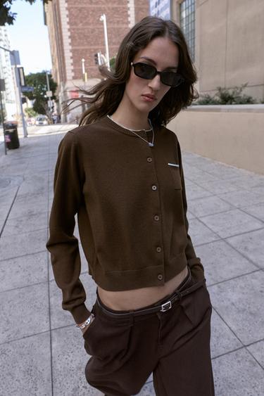 Zara COMBINED KNIT CARDIGAN - Brown
