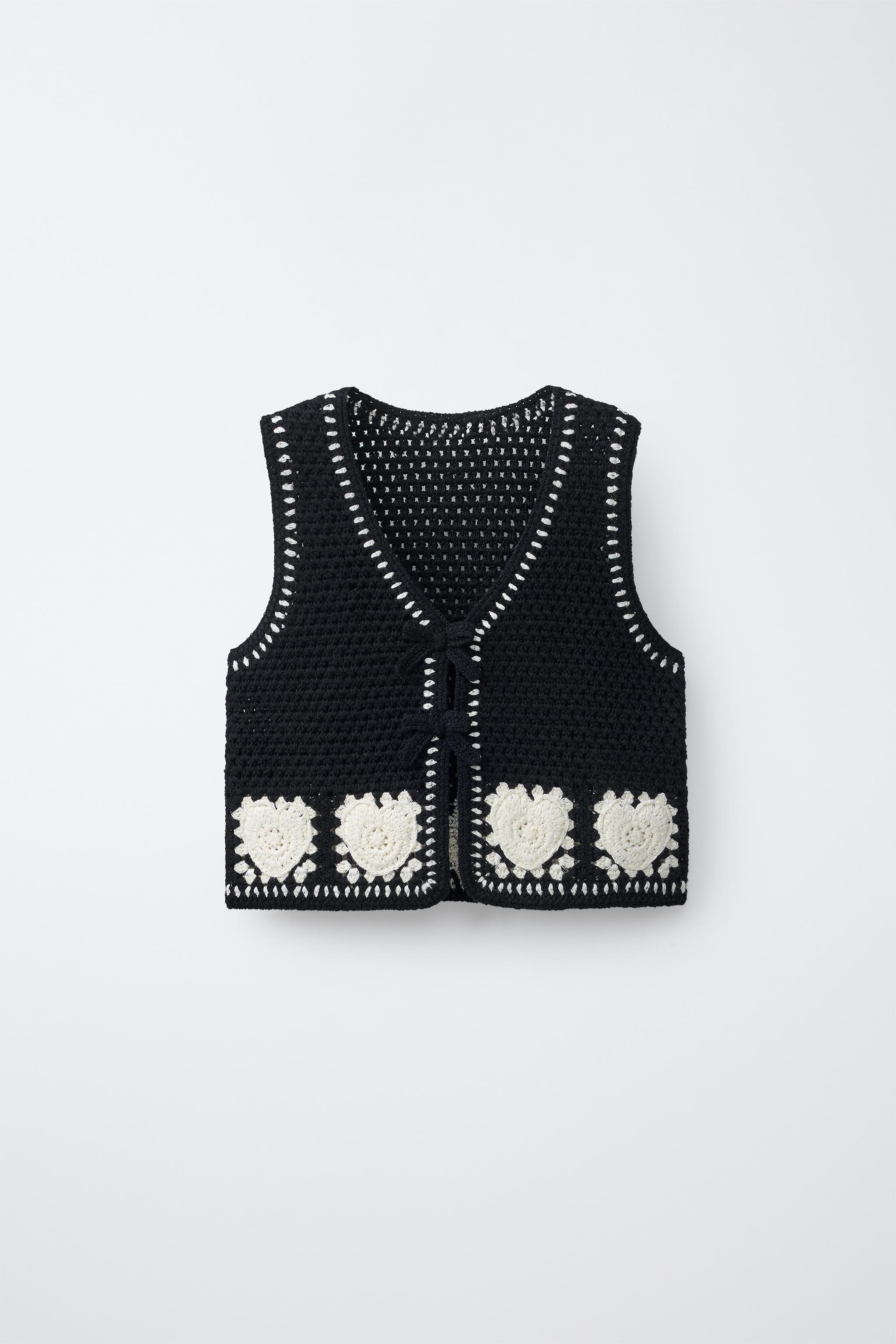 ハートクロシェ編みニットベスト - ブラック | ZARA Japan / 日本