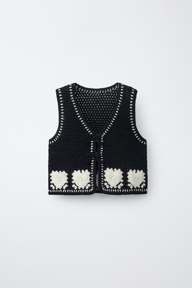 HEART CROCHET KNIT VEST - Black by Zara