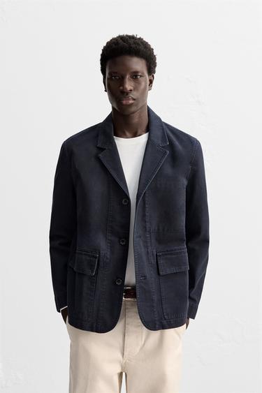 WASHED COTTON BLAZER - Dark navy by Zara