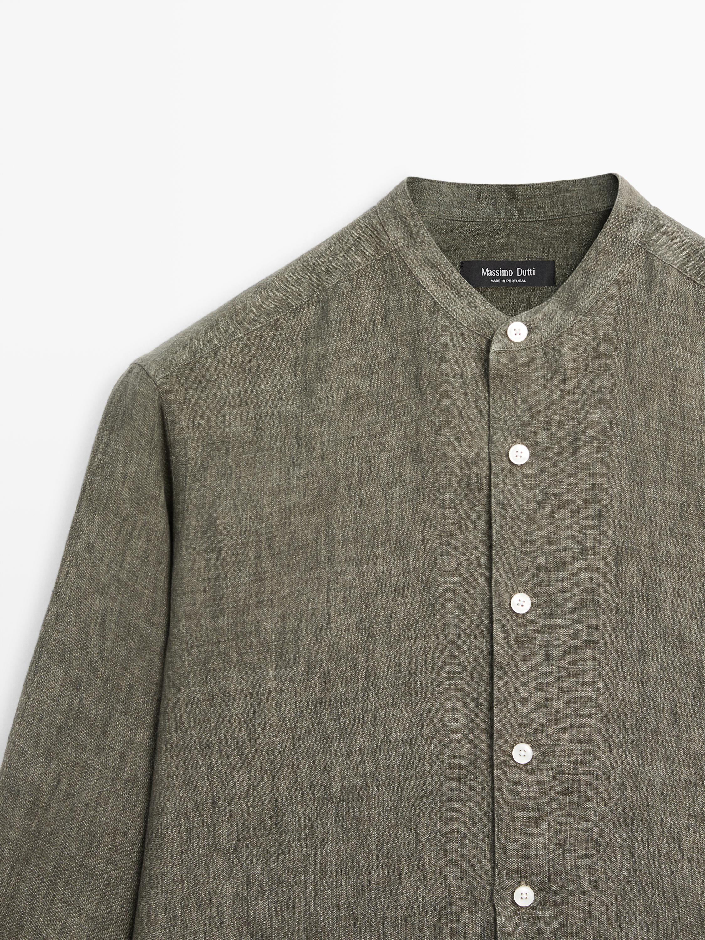 100% linen stand collar shirt