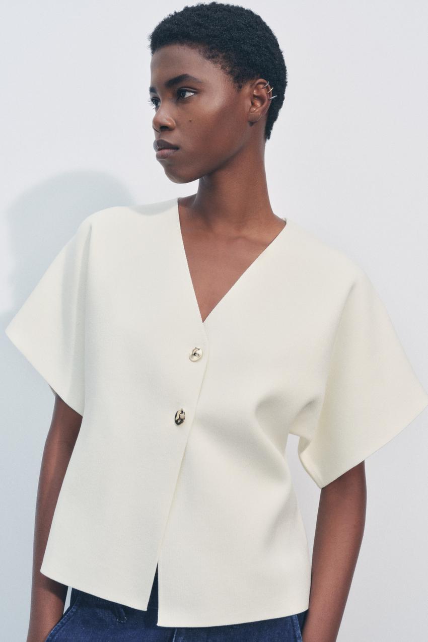 プレーンニットショートスリーブカーディガン - エクリュ | ZARA Japan 