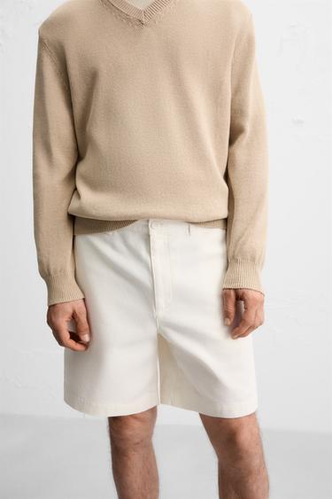 TEXTURED CANVAS BERMUDA SHORTS - Oyster-white by Zara