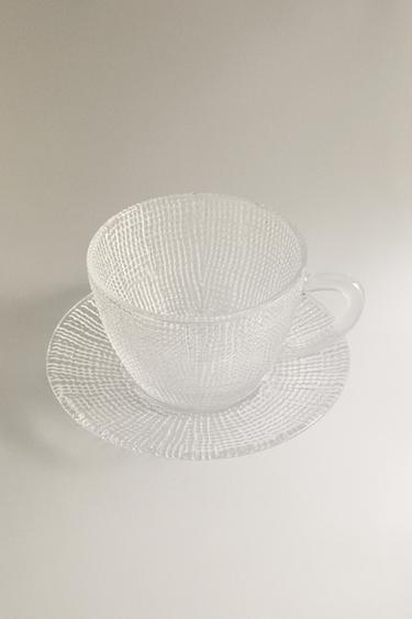 GLASS TEACUP WITH RAISED DESIGN -  by Zara - Image 1