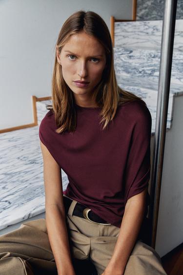 ASYMMETRIC KNIT TOP — Burgundy 1