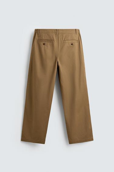PANTALON CHINO COUPE DÉCONTRACTÉE À PLIS - Marron clair de Zara - Image 7