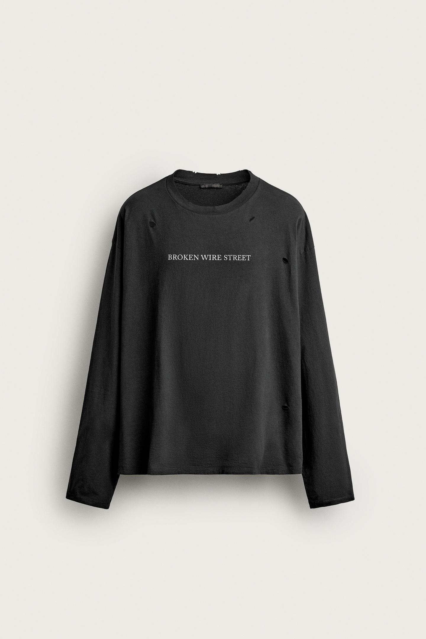 Мужская футболка Zara Relaxed Fit Distressed Effect Printed, цвет: Чёрный — фото 7