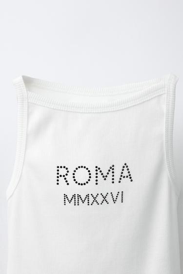 DÉBARDEUR CÔTELÉ À INSCRIPTION ET STRASS - Blanc de Zara - Image 2