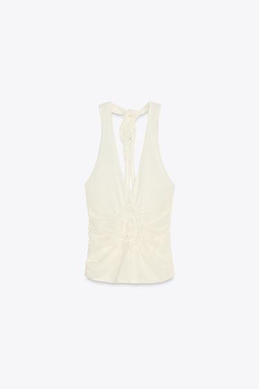 HAUT À ENCOLURE AMÉRICAINE ET PLIS X FANGLU LIN - Blanc cassé de Zara - Image 5