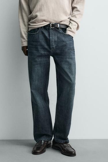 Zaras JEANS RELAXED ANKLE FIT SELVEDGE - Marinblå