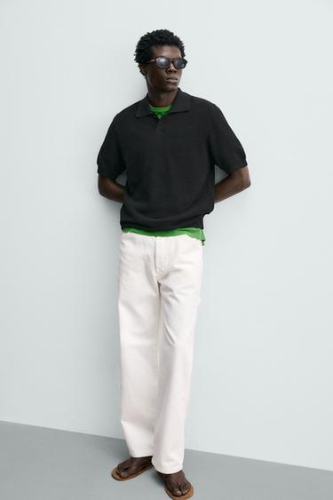 POLO REGULAR FIT EN MAILLE STRUCTURÉE - Noir de Zara - Image 5