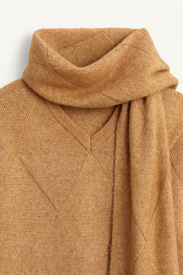 PULL EN JACQUARD GÉOMÉTRIQUE AVEC ÉCHARPE ÉDITION LIMITÉE - Marron clair de Zara - Image 7