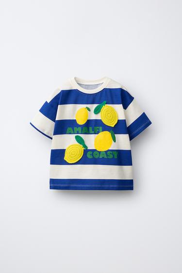 ФУТБОЛКА В ПОЛОСКУ С НАШИВКАМИ-ФРУКТАМИ — ЯРКО-СИНИЙ от Zara — изображение 0