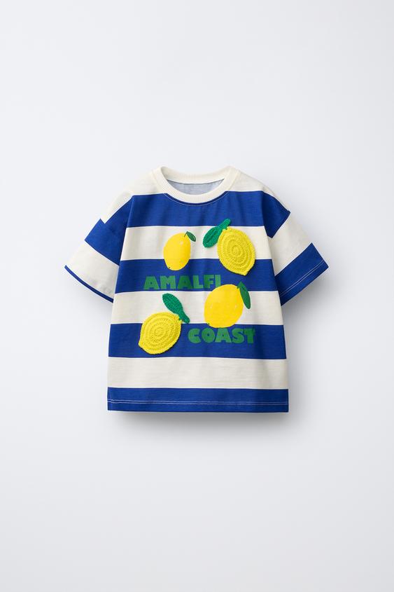 STRIPED T-SHIRT WITH FRUIT PATCHES - Bluish by Zara - Image 0