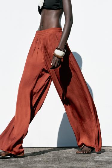 Zara FLOWY WIDE LEG PANTS - Terracotta