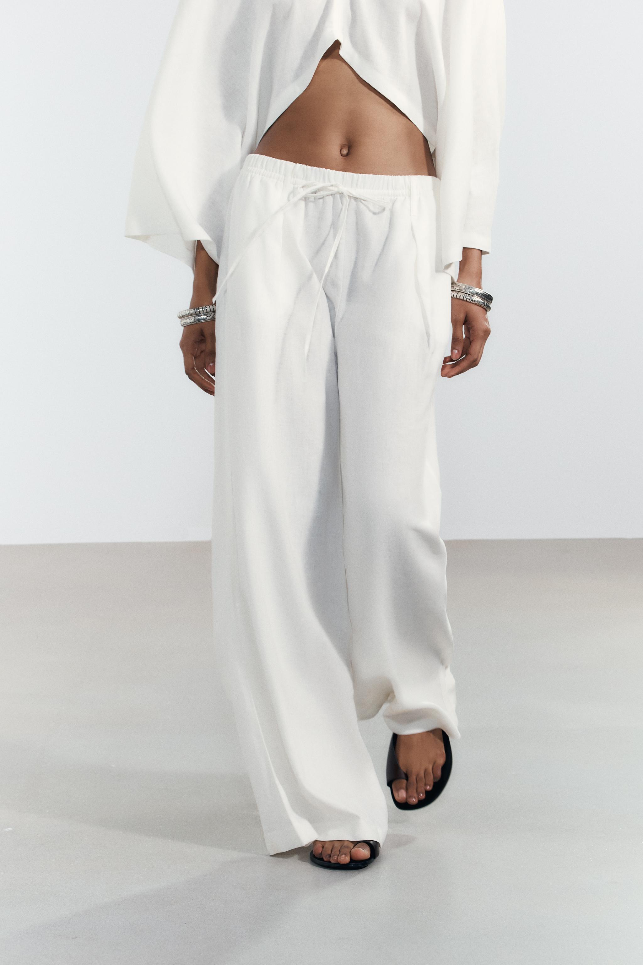 PANTALÓN PALAZZO CON LINO - Chicle | ZARA Estados Unidos de
