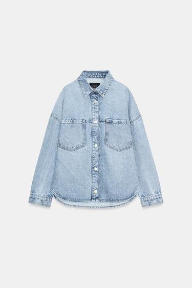 Z1975 OVERSIZE DENIM HOODIE JACKET - Light blue by Zara - Image 10