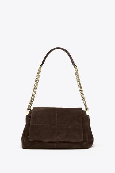 SPLIT SUEDE LEATHER SHOULDER BAG - Chocolate by Zara