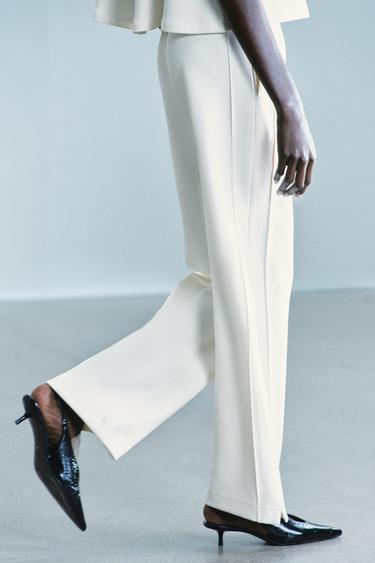 INTERLOCK STRAIGHT-LEG PANTS — Ecru 1
