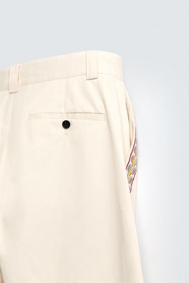 EMBROIDERED STRIPE TROUSERS - Ecru by Zara - Image 8