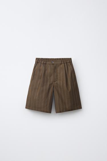 STRIPED COTTON AND LINEN BERMUDA SHORTS - Brown marl by Zara - Image 0