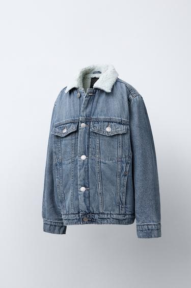 DENIM JACKET WITH FAUX SHEARLING - Faded blue by Zara - Image 1