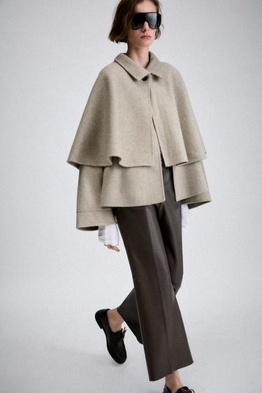 CAZADORA CAPA CON LANA ZW COLLECTION - Gris perla de Zara